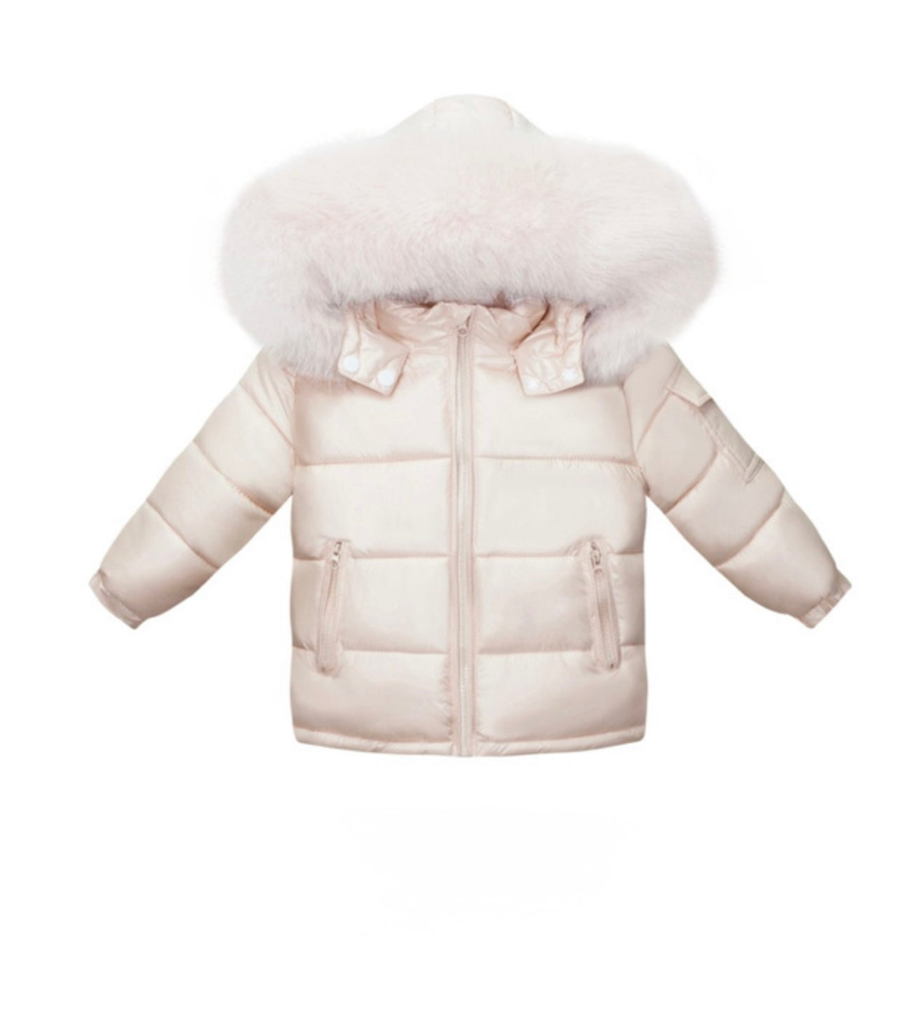 Peach Coat with faux fur hood