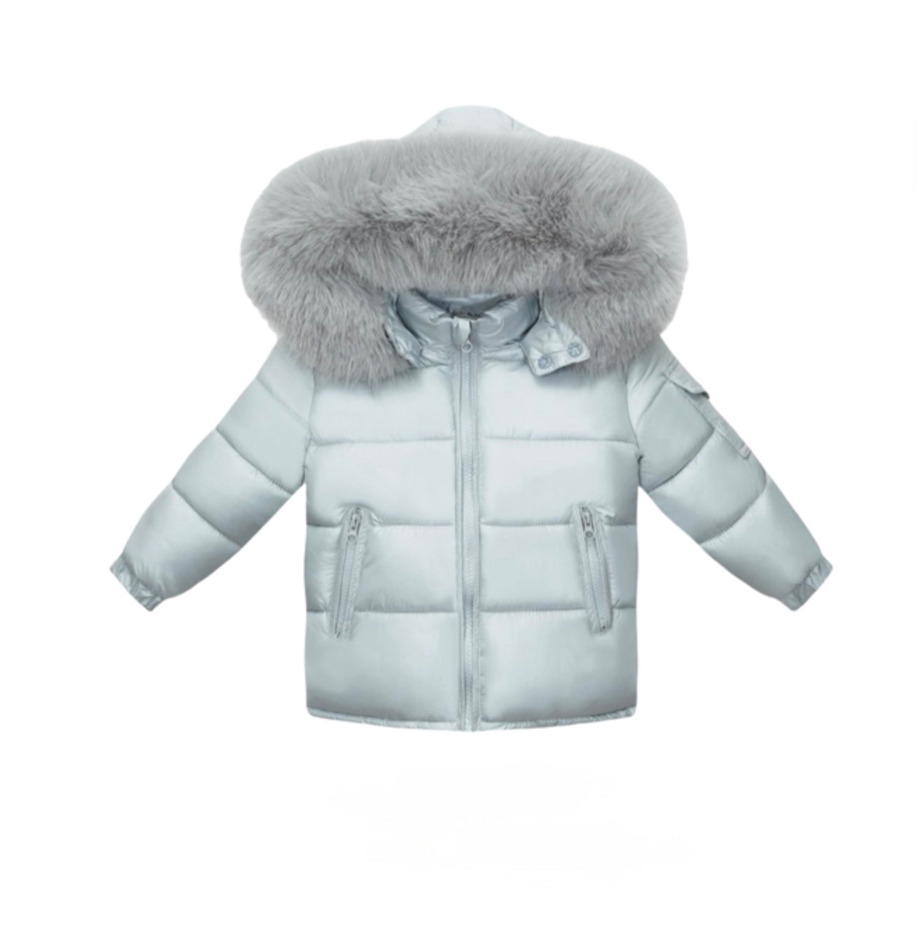 Silver Grey Coat with faux fur hood