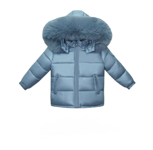 Mount Spring Blue Coat with faux fur hood