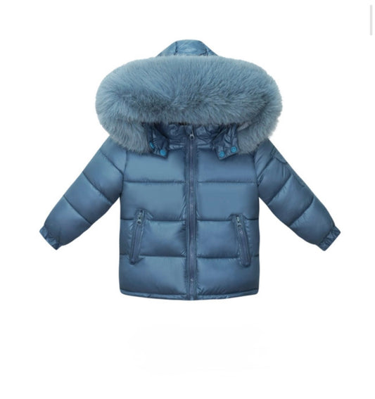 Navy Blue Coat with faux fur hood