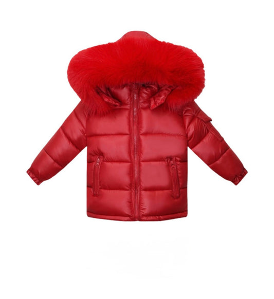 Red Coat with faux fur hood