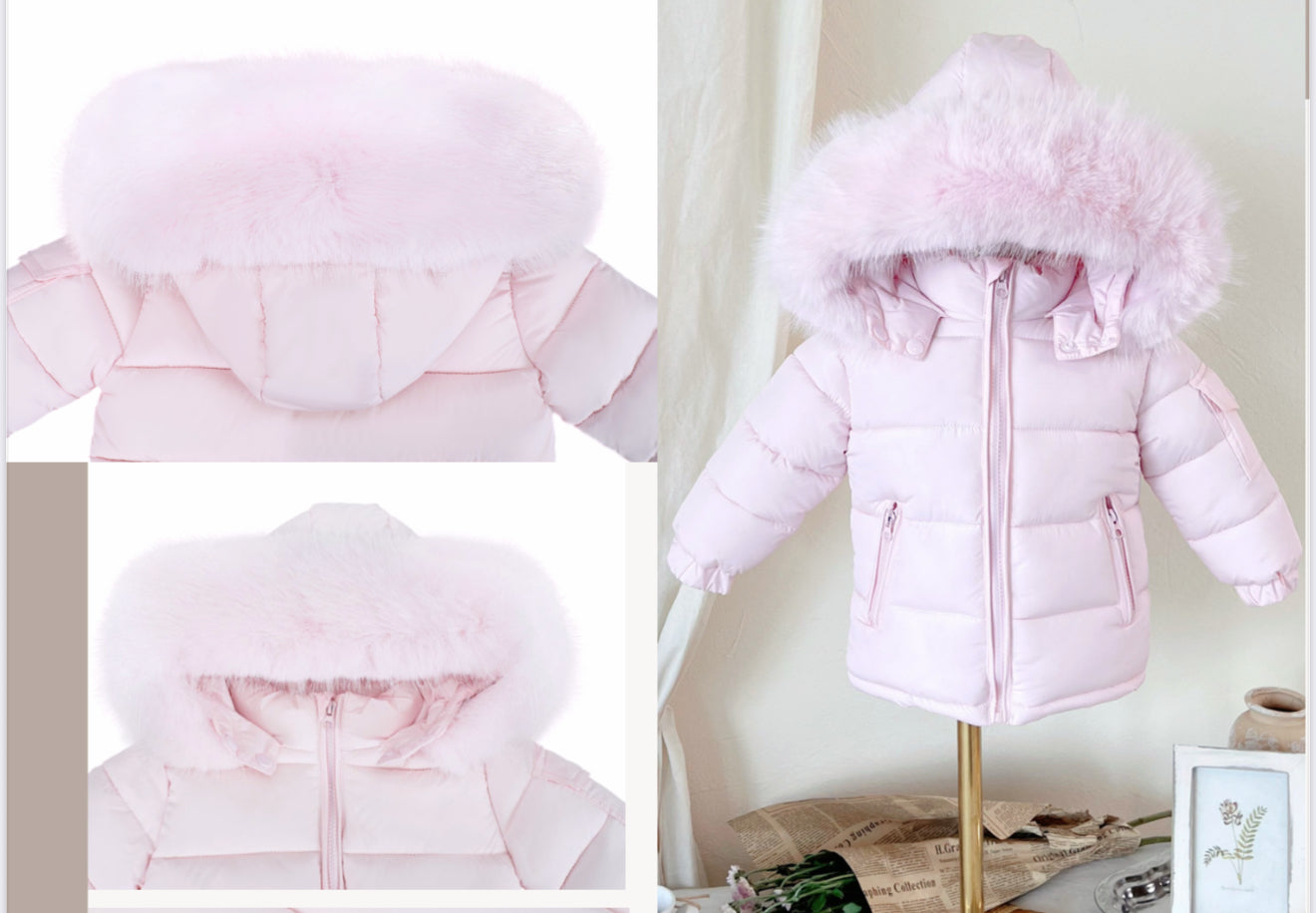 Baby Pink Coat with faux fur hood