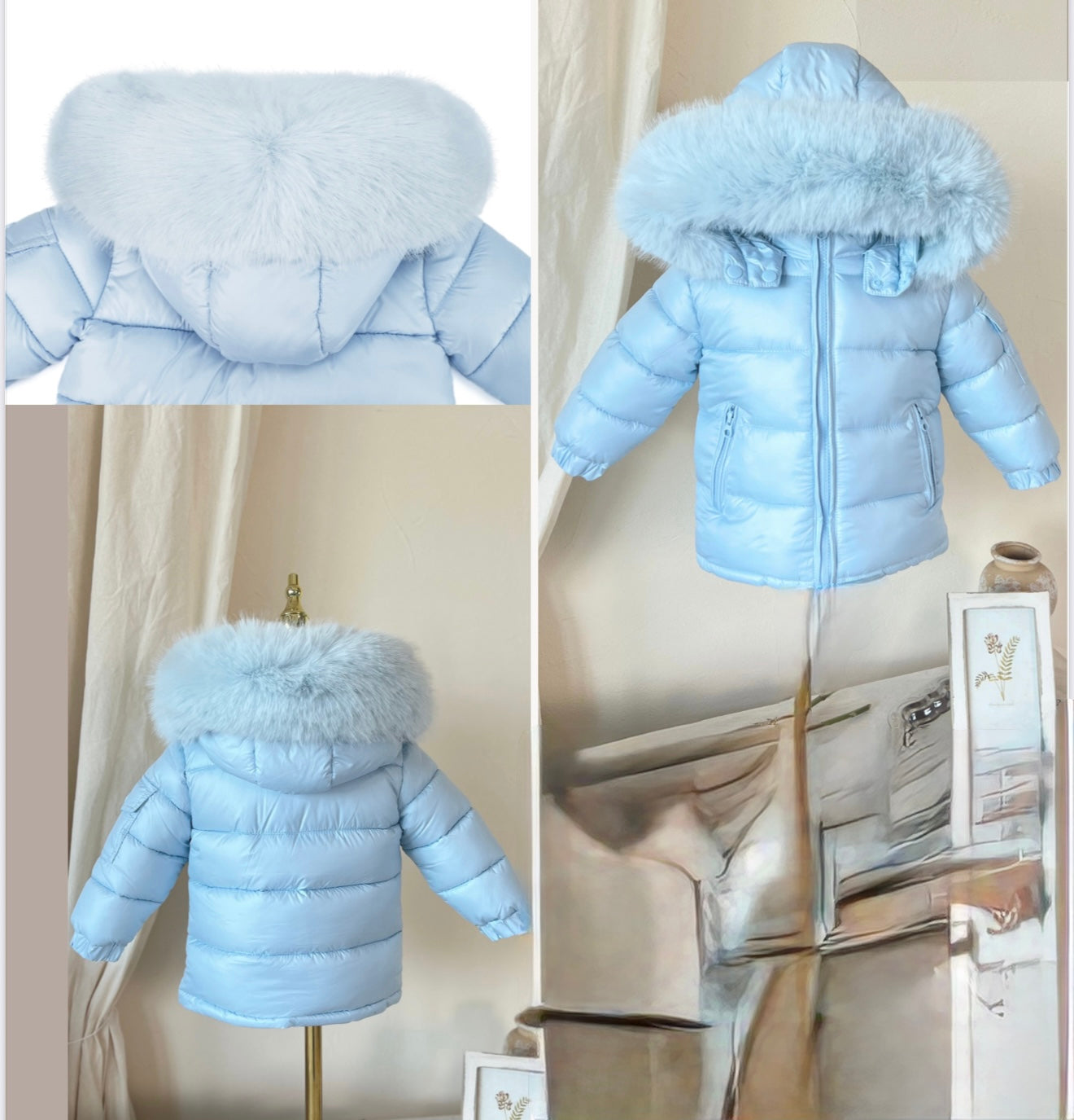 Baby Blue Coat with faux fur hood