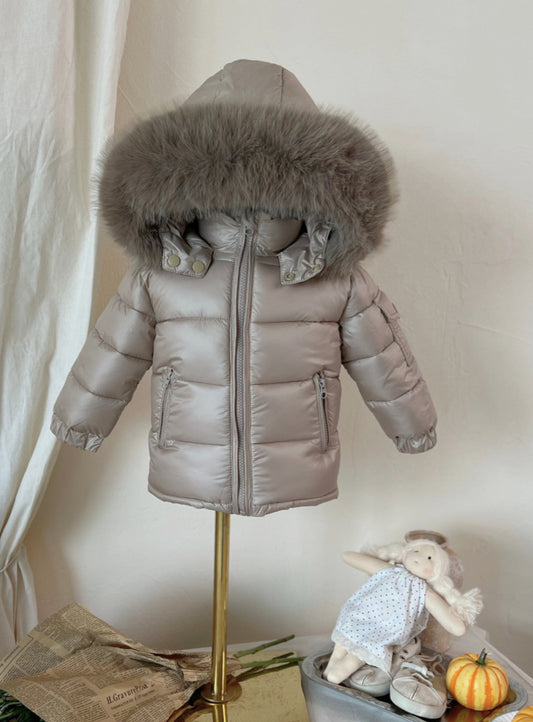 Silver Grey Coat with faux fur hood