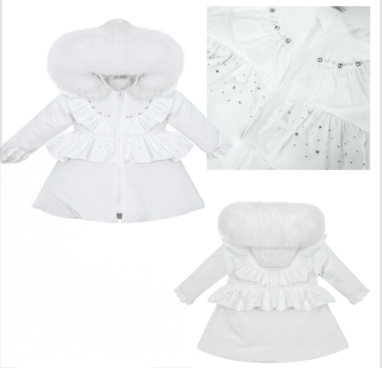 White Long Coat with faux fur hood