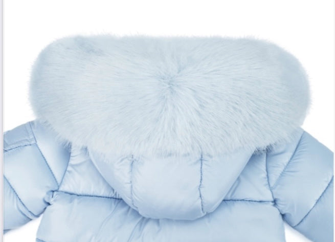 Baby Blue Coat with faux fur hood