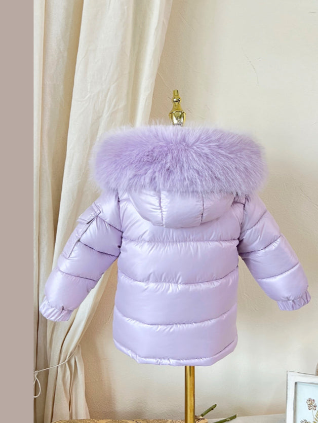 Pastel Lilac Coat with faux fur hood