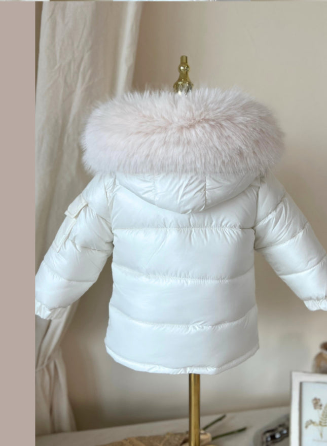 Cream Coat with faux fur hood