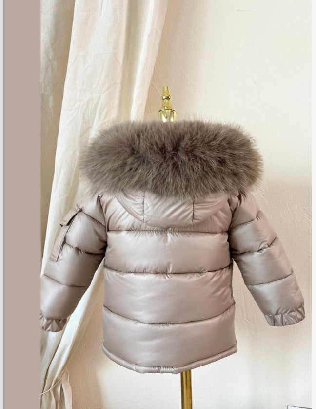 Irish Cream Coat with faux fur hood