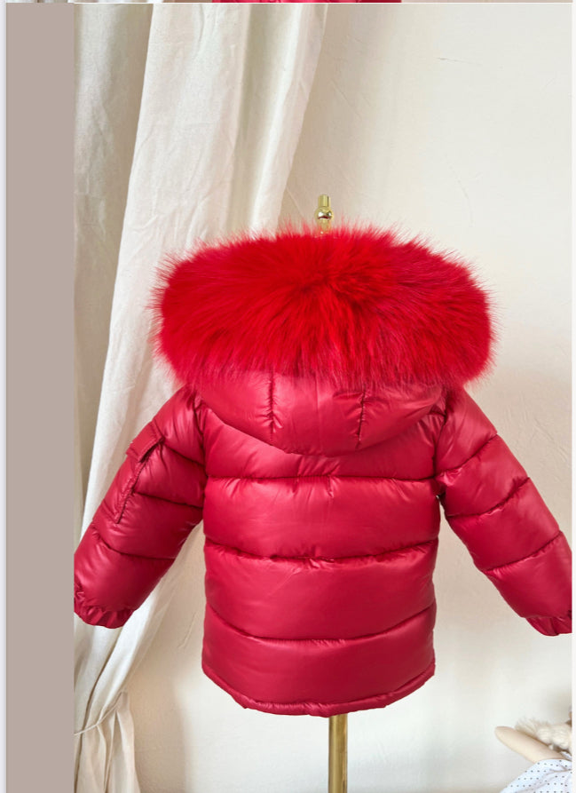Red Coat with faux fur hood