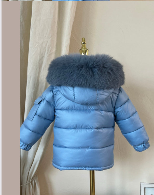 Mount Spring Blue Coat with faux fur hood