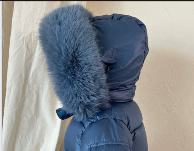 Navy Blue Coat with faux fur hood