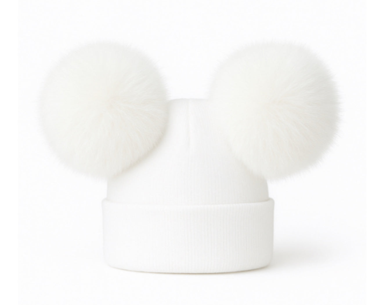 Double Pom Pom Hat White with White Poms