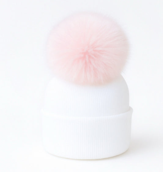 Pom Hat White with Pink Pom
