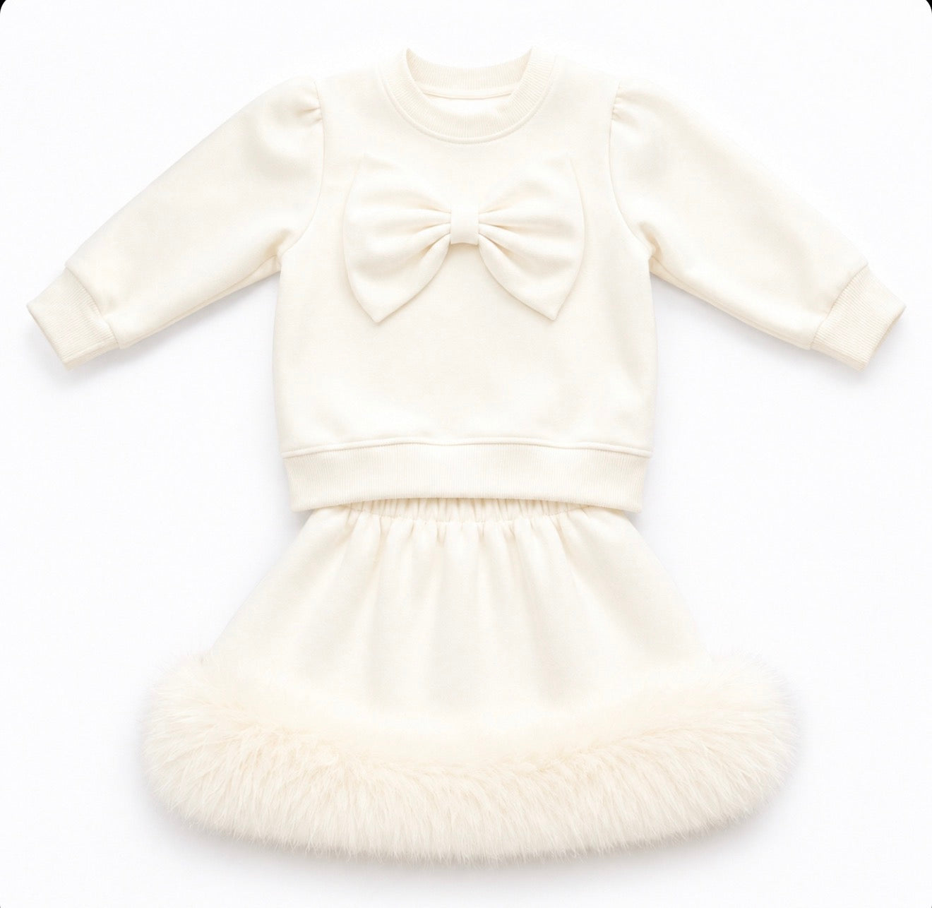 Pre-Order | Limited Stock | EvaBella Signature Bow & Faux Fur skirt Ivory