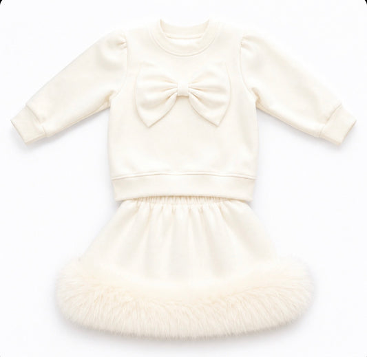 Pre-Order | Limited Stock | EvaBella Signature Bow & Faux Fur skirt Ivory