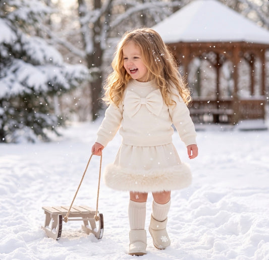 Pre-Order | Limited Stock | EvaBella Signature Bow & Faux Fur skirt Ivory