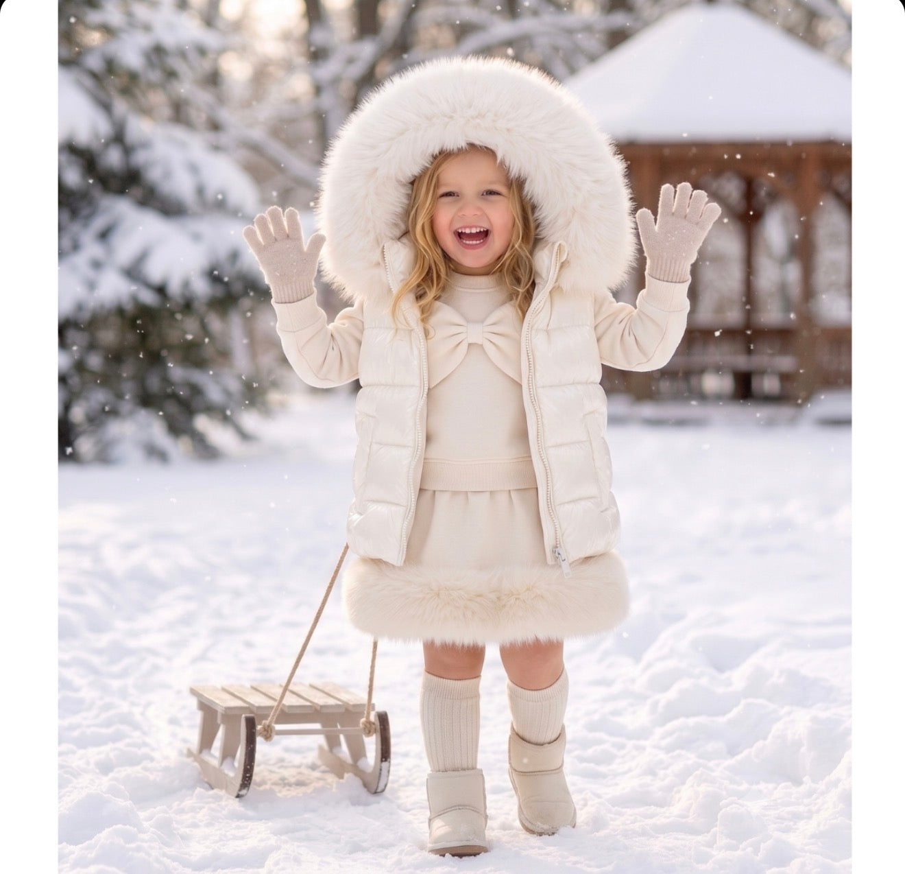 Pre-Order | Limited Stock | EvaBella Signature Bow & Faux Fur skirt Ivory