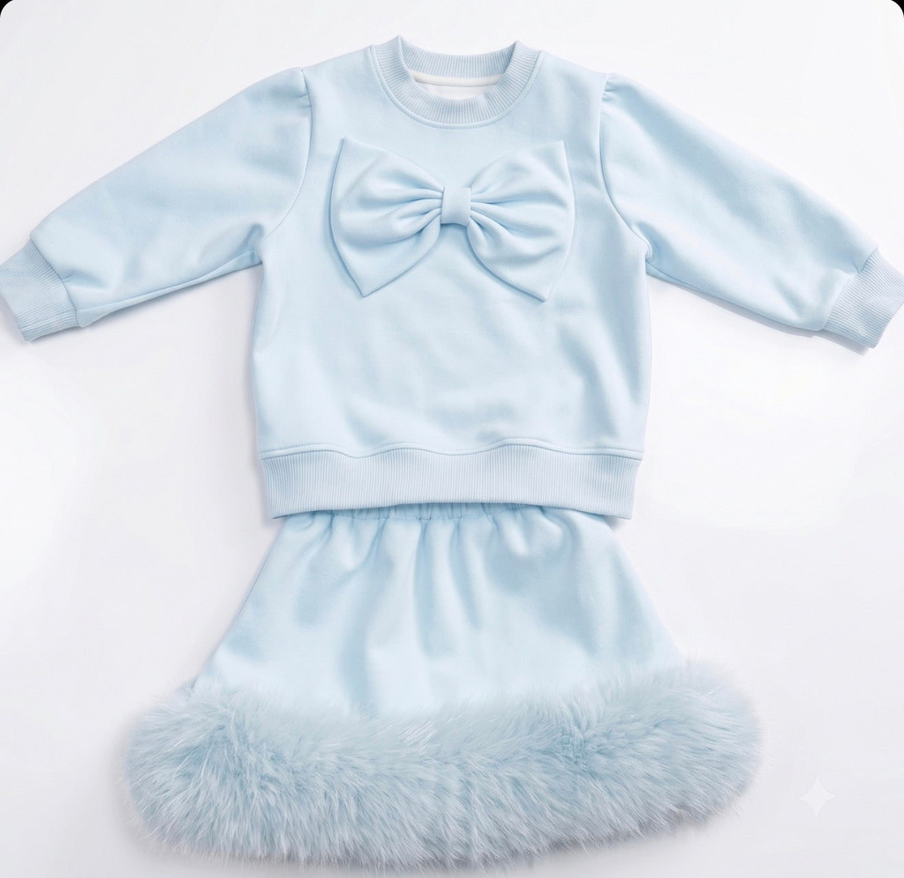 Pre-Order | Limited Stock | EvaBella Signature Bow & Faux Fur skirt Baby Blue