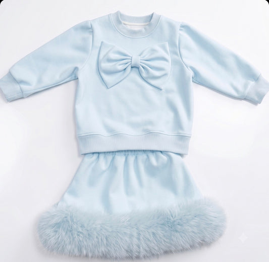 Pre-Order | Limited Stock | EvaBella Signature Bow & Faux Fur skirt Baby Blue