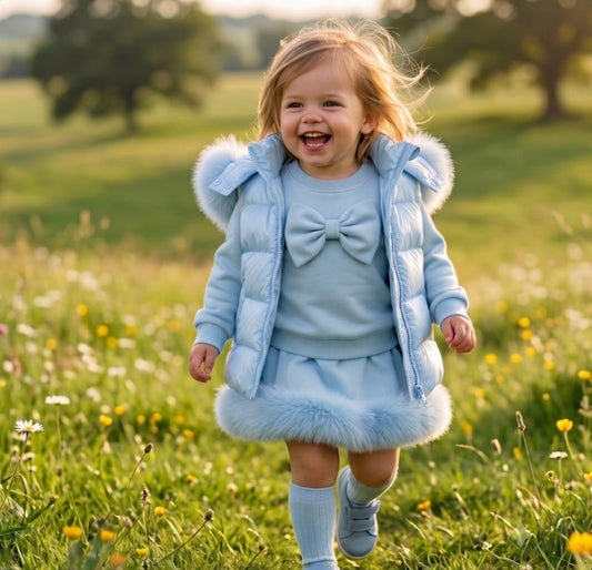Pre-Order | Limited Stock | EvaBella Signature Bow & Faux Fur skirt Baby Blue