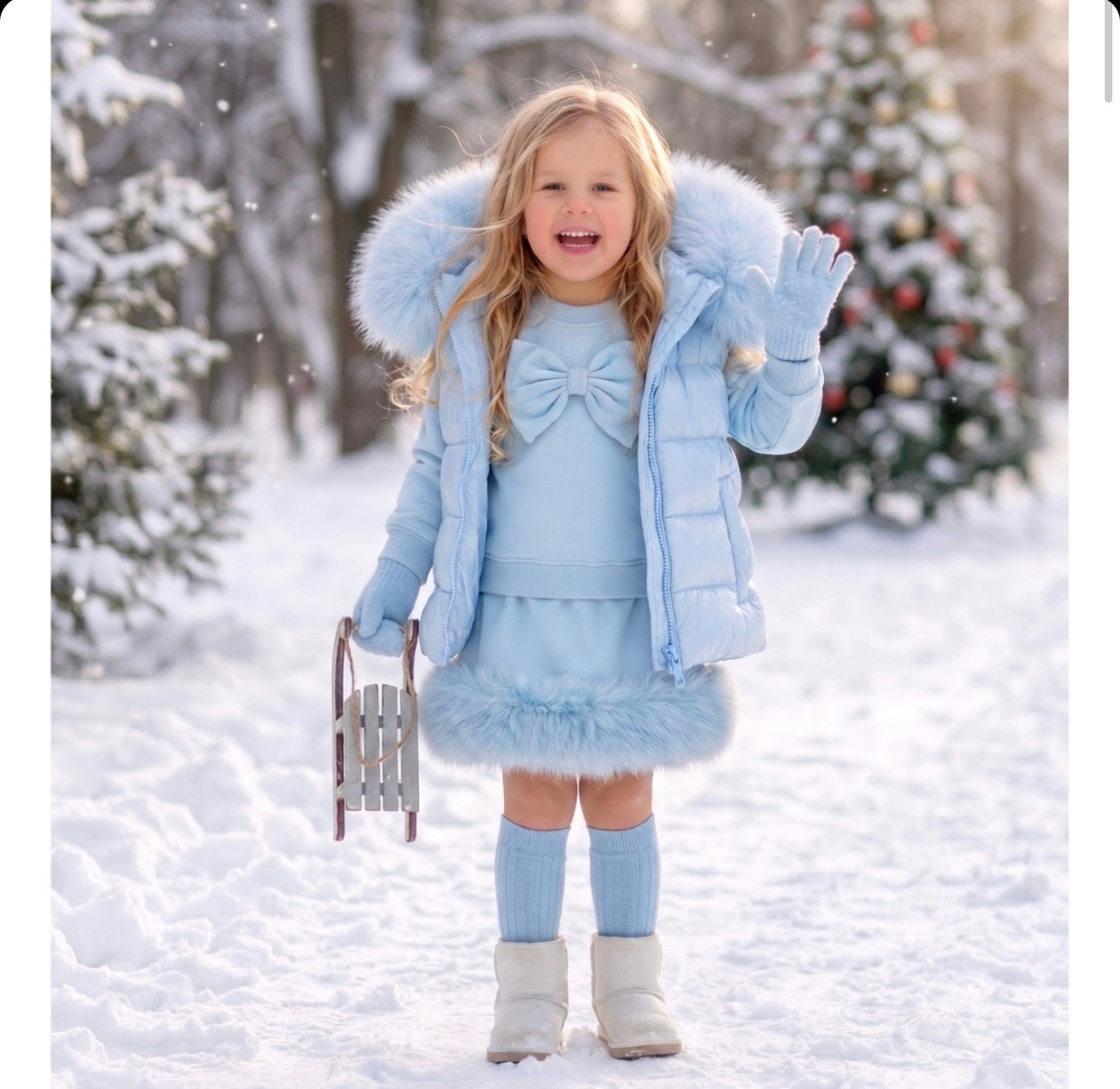 Pre-Order | Limited Stock | EvaBella Signature Bow & Faux Fur skirt Baby Blue