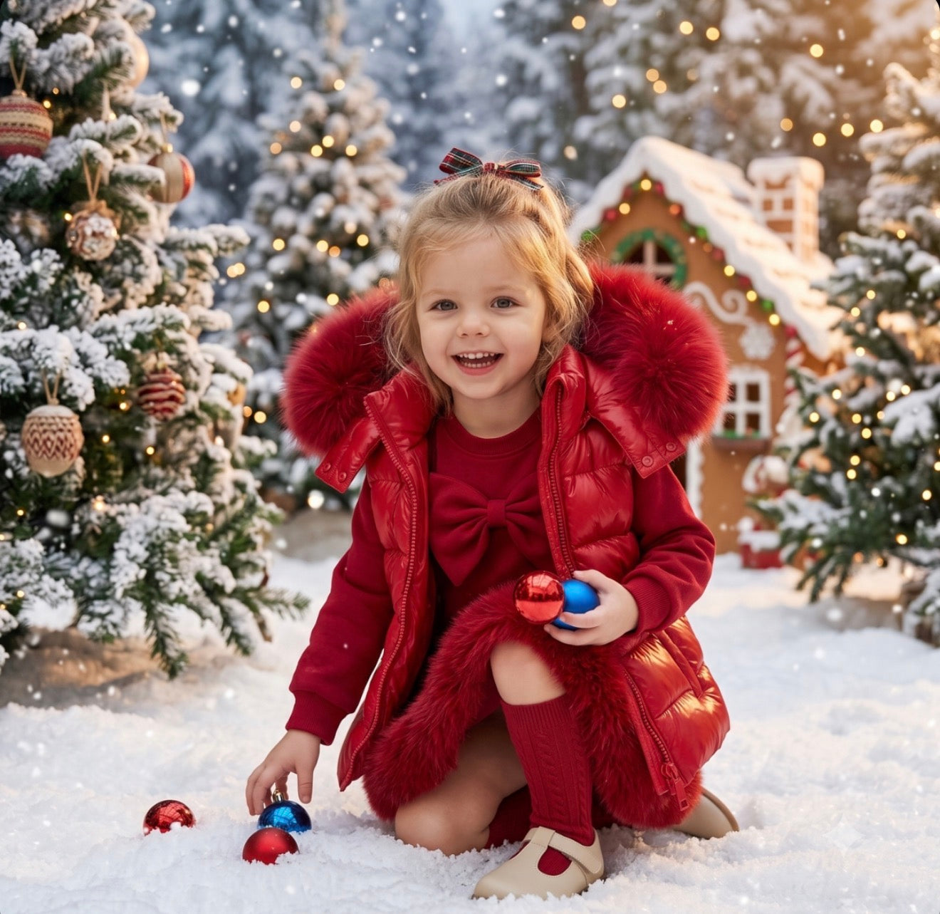 Pre-Order | Limited Stock | EvaBella Signature Bow & Faux Fur skirt Red