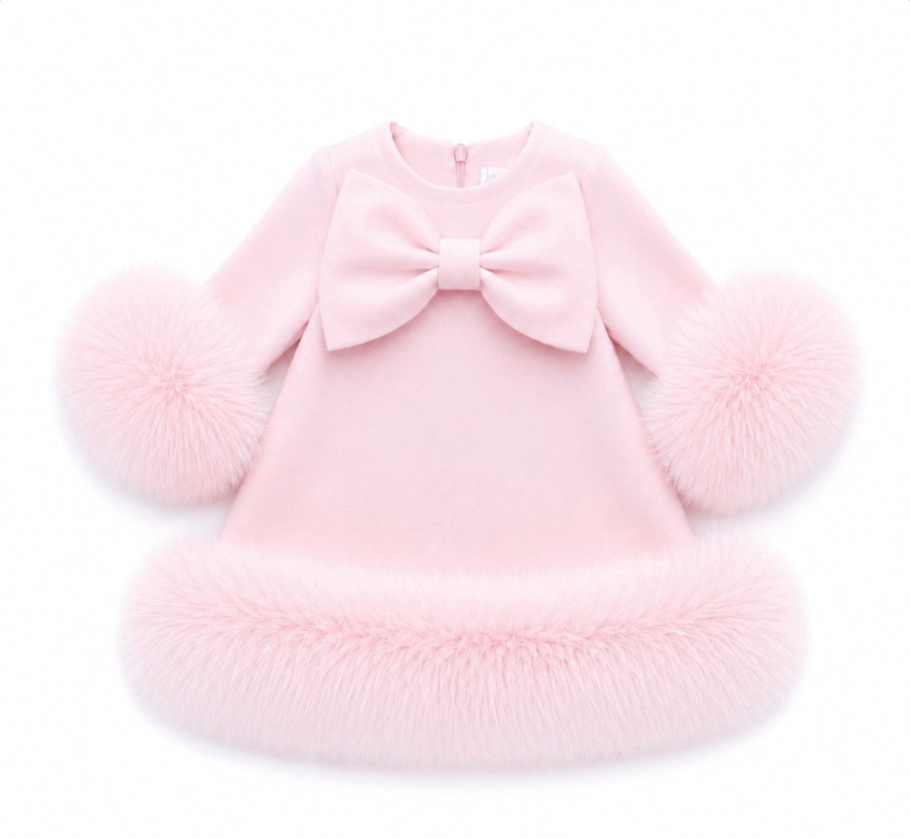 Pre-Order | Limited Stock | EvaBella Signature Bow & Faux Fur Dress Pink