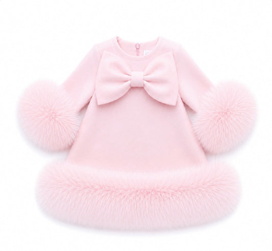 Pre-Order | Limited Stock | EvaBella Signature Bow & Faux Fur Dress Pink