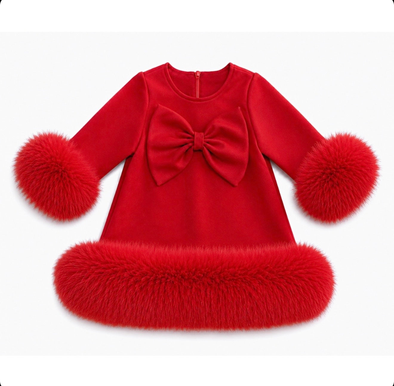 Pre-Order | Limited Stock | EvaBella Signature Bow & Faux Fur Dress Red