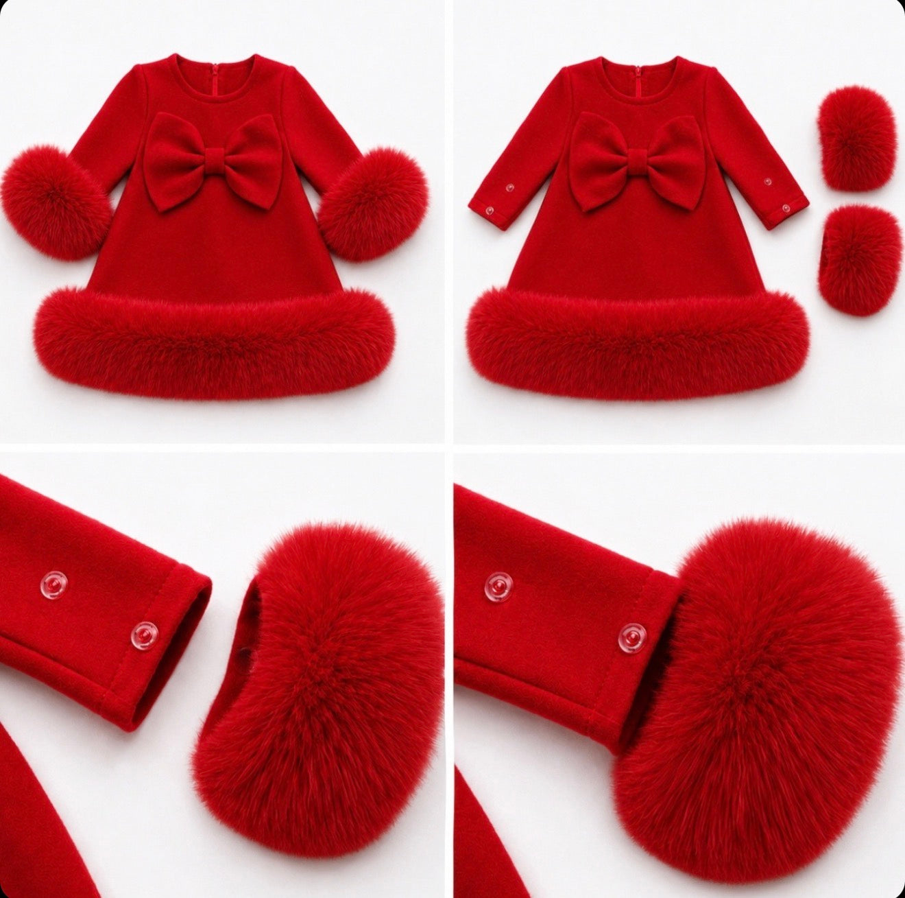 Pre-Order | Limited Stock | EvaBella Signature Bow & Faux Fur Dress Red