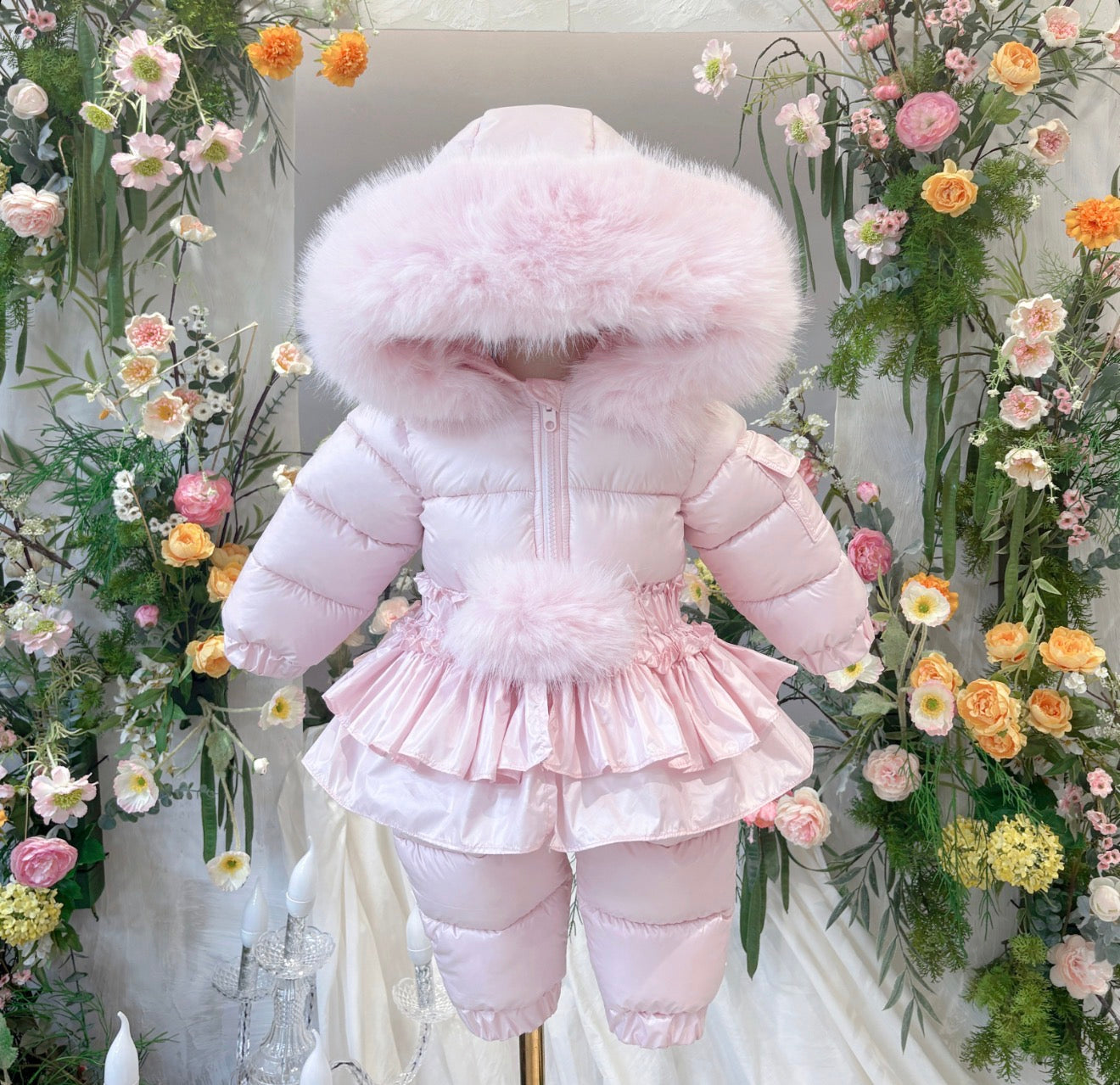 EvaBella Signature Winter Snowsuit with Detachable Skirt Pink