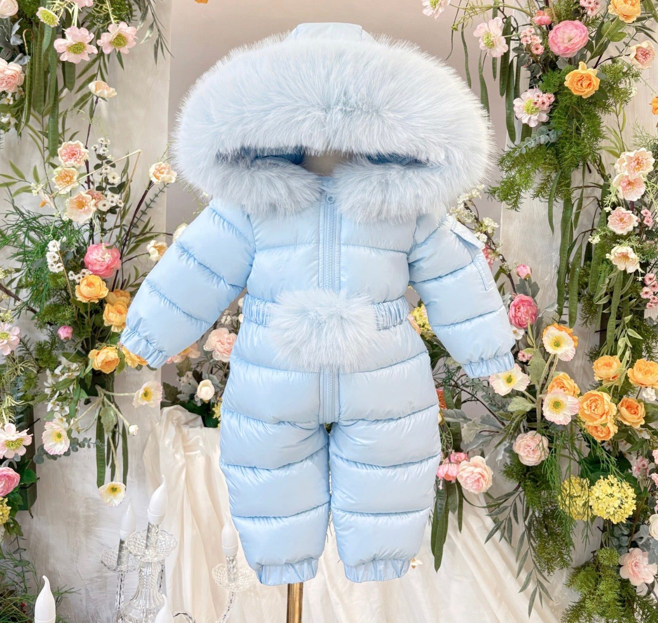 EvaBella Signature Winter Snowsuit with Detachable belt Sky Blue