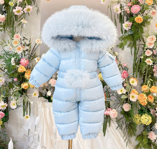 EvaBella Signature Winter Snowsuit with Detachable belt Sky Blue