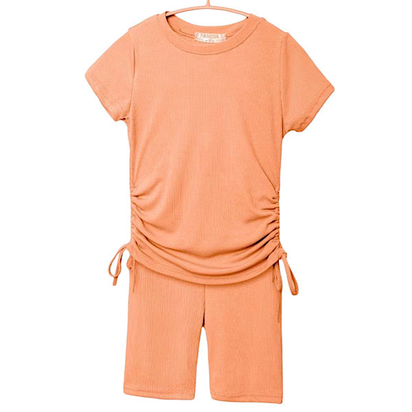 Girls Orange Ruched Short Set