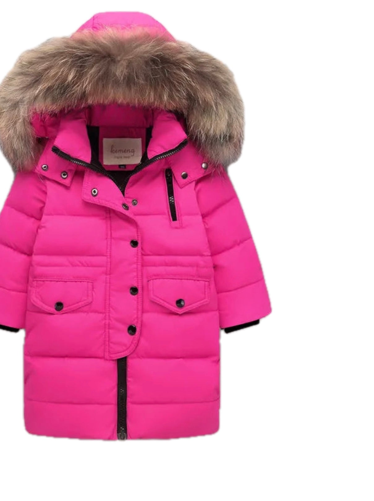 Girls Pink Winter Coat Faux Fur Hood