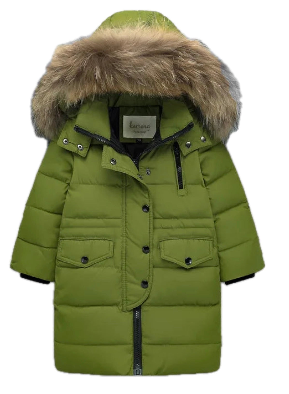 Boys Green Winter Coat Faux Fur Hood