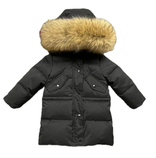 Black Matt Winter Parker Coat Natural Racoon Fur Hood