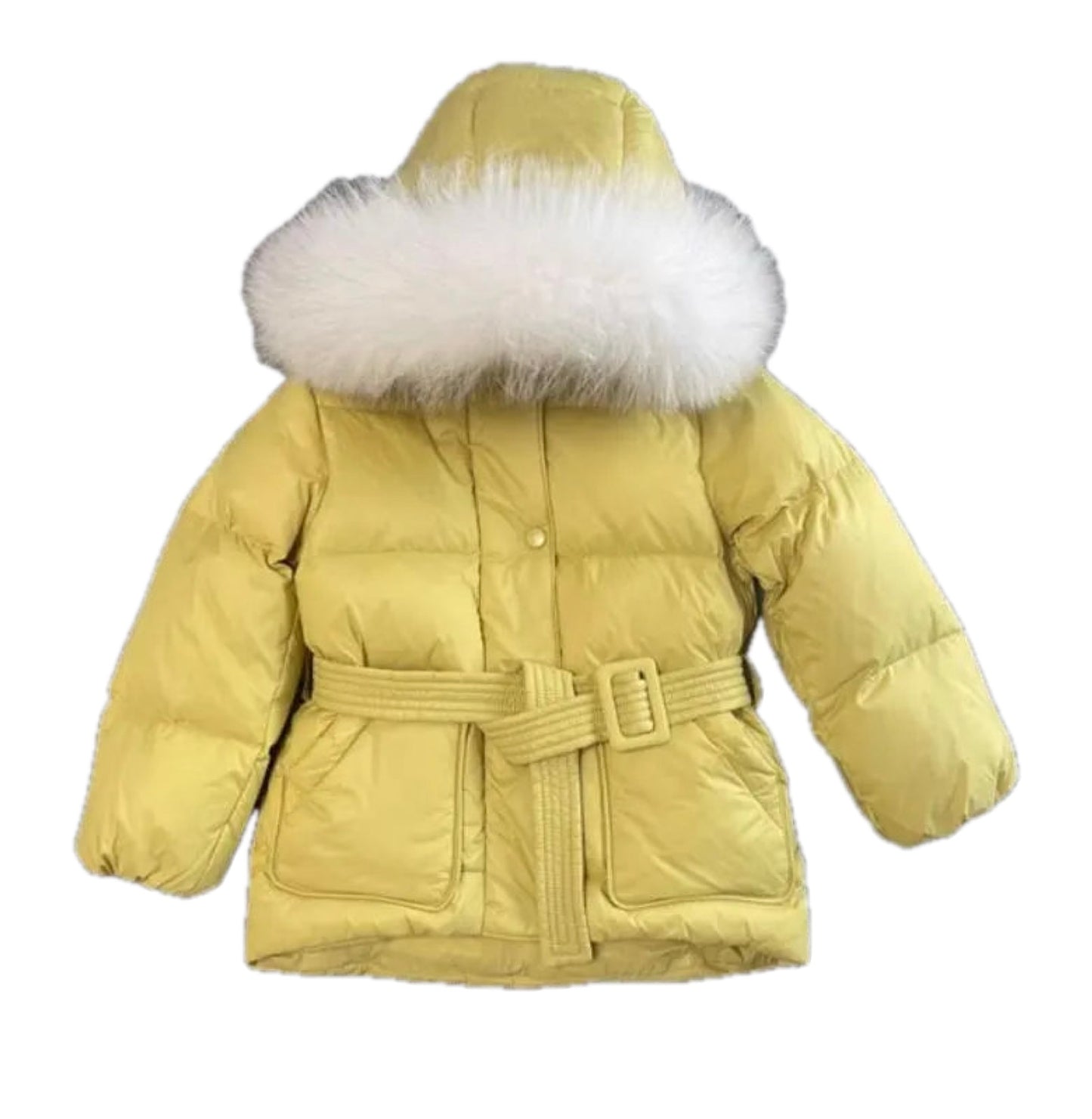Girls Yellow Real Fur Hooded Duckdown Jacket