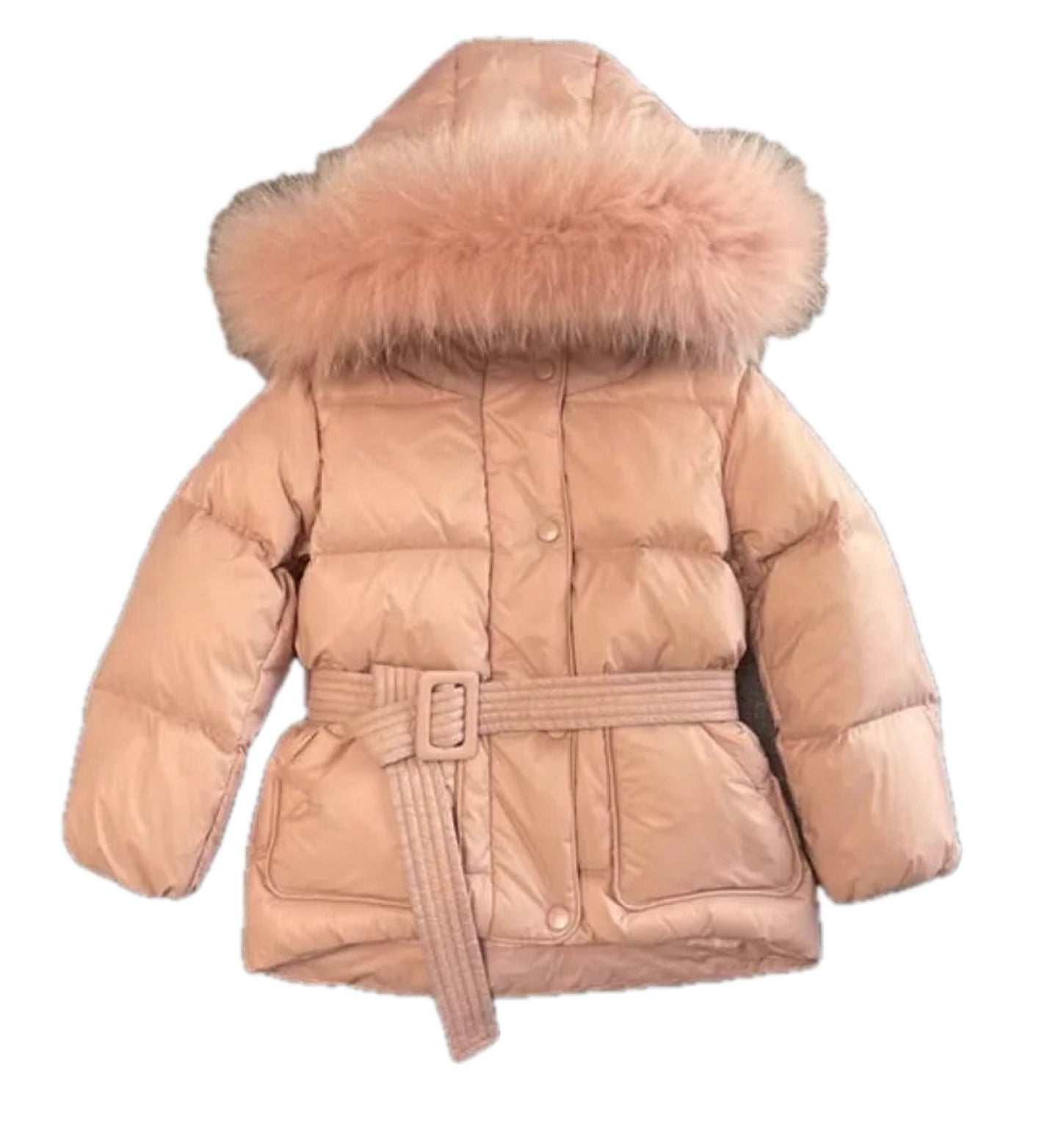 Girls Pink Real Fur Hooded Duckdown Jacket