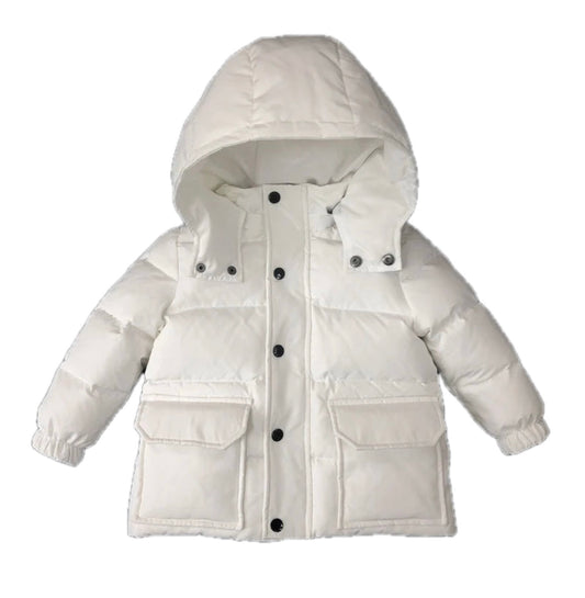 Boys Winter White Zip Coat with Hood