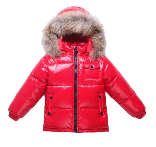 Boys Red Fox Fur Hooded Jacket