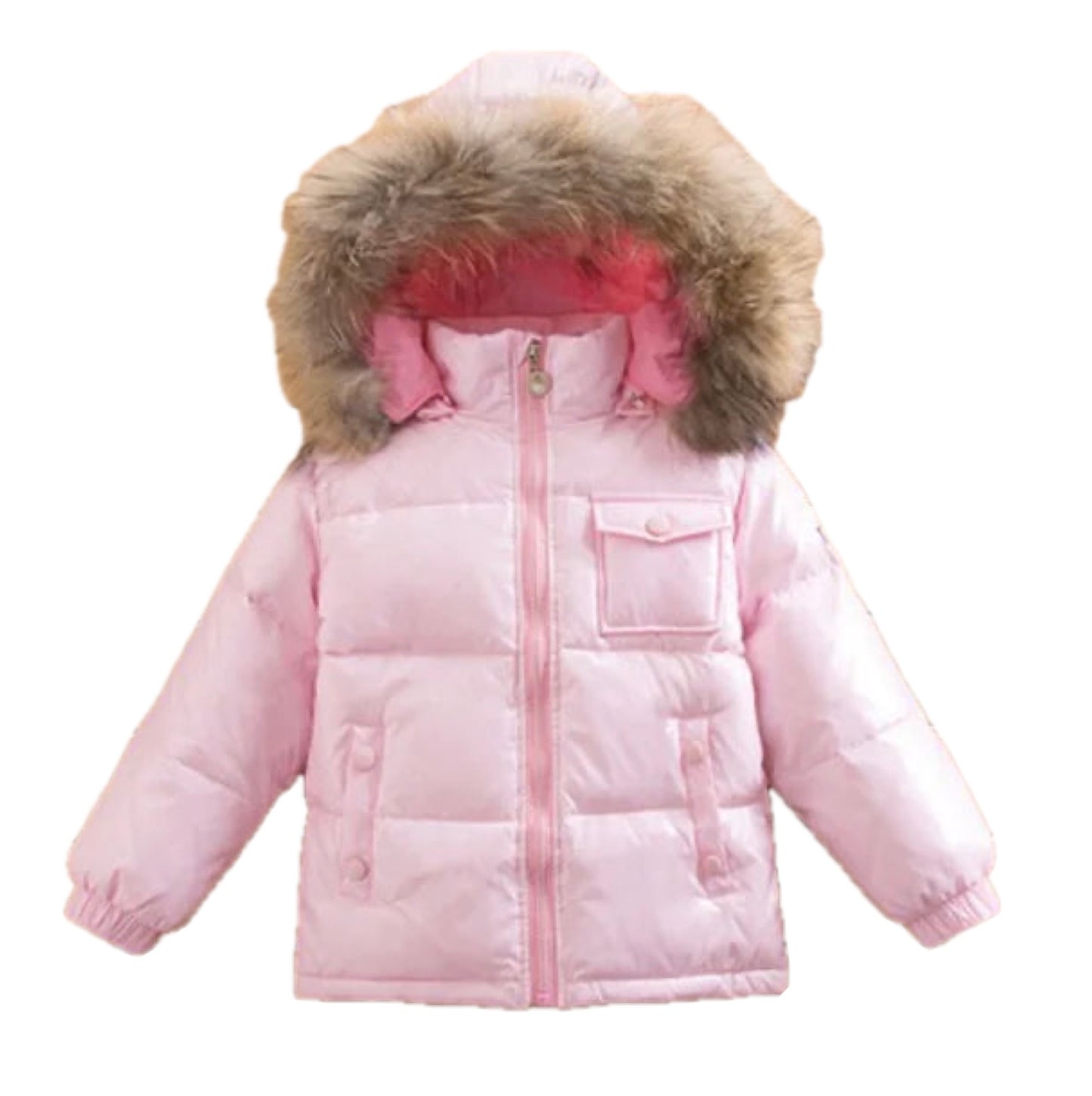 Girls Baby Pink Fox Fur Hooded Jacket