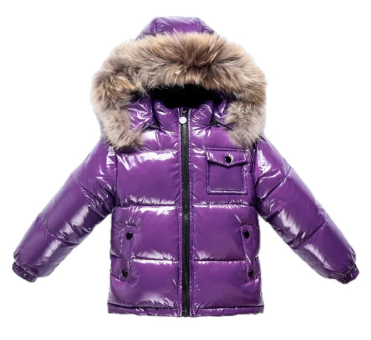 Girls Purple Fox Fur Hooded Jacket