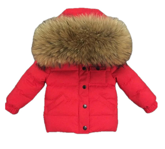 Boys Red Coat with Natural Fox Fur Hood