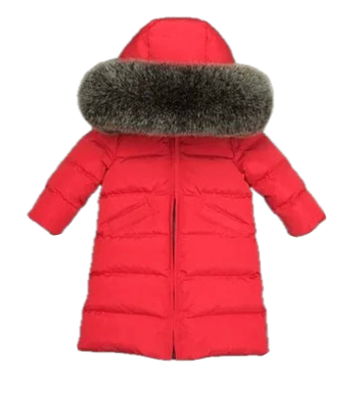 Girls Long Length Red Coat with Black Fox Fur