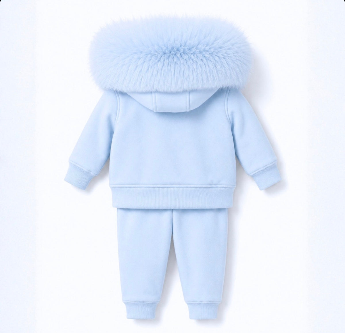 EvaBella Signature Faux Fur Hooded Two Piece Set - Sky Blue