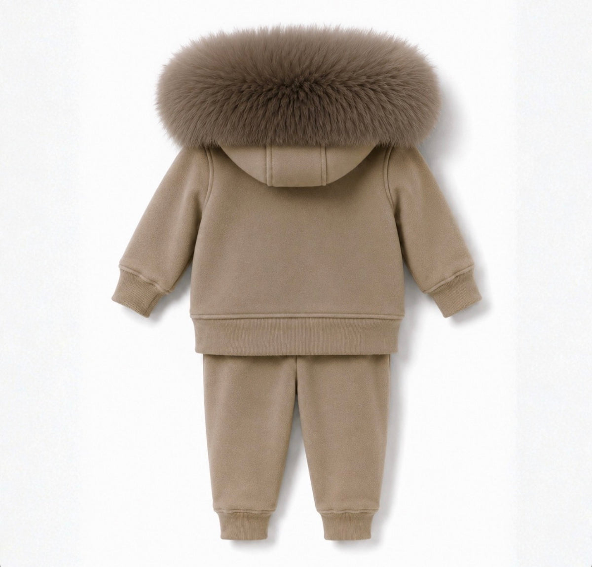 EvaBella Signature Faux Fur Hooded Two Piece Set - Irish Cream