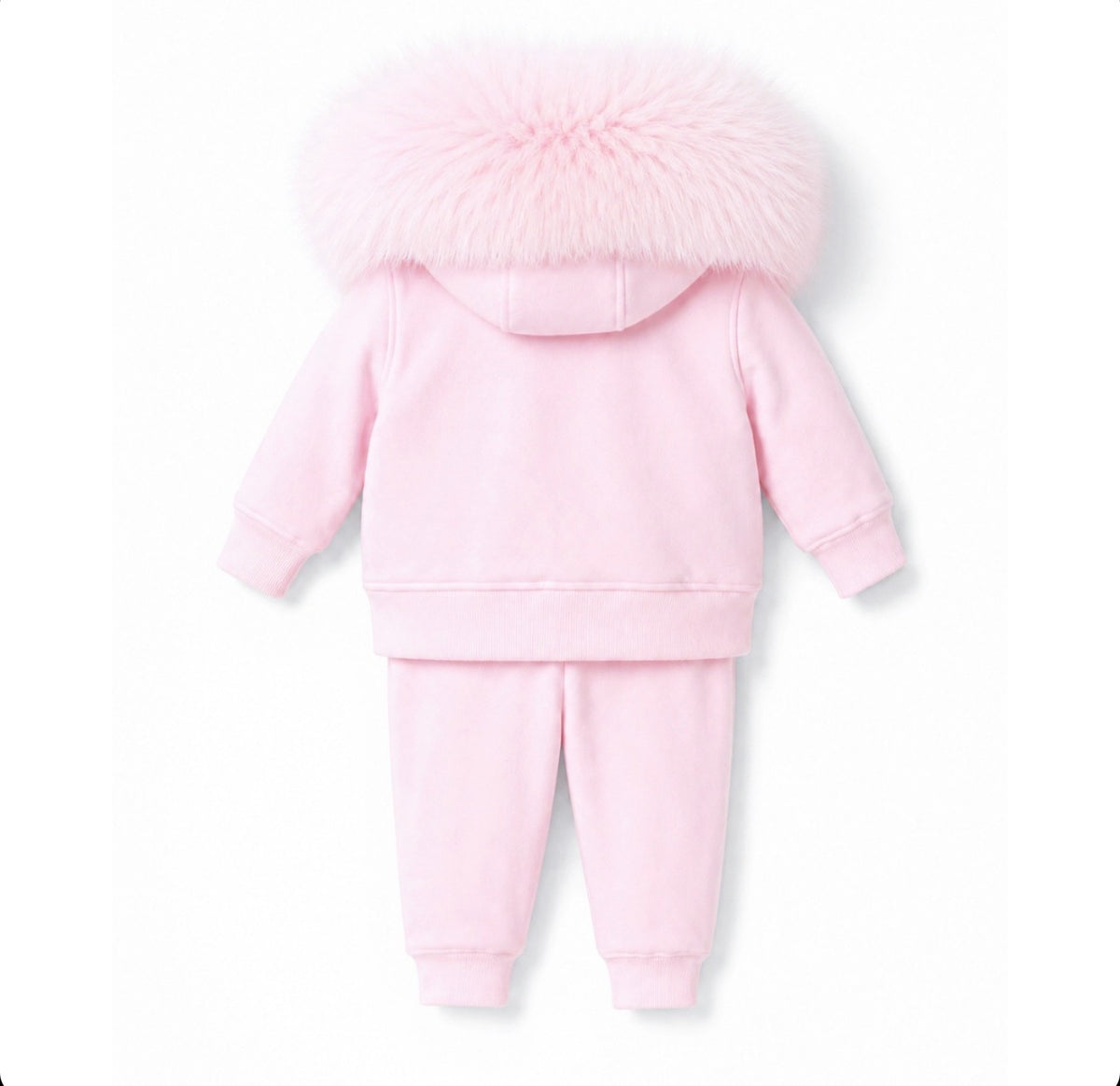 EvaBella Signature Faux Fur Hooded Double Bow Two Piece Set - Baby Pink