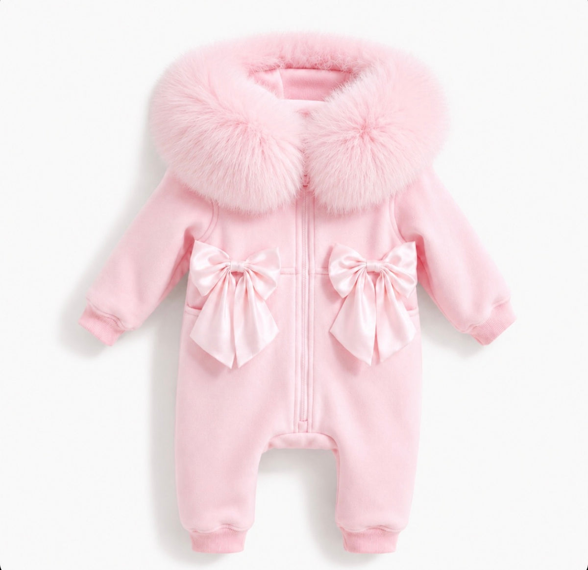 EvaBella Signature Faux Fur Hooded All in One| Baby Pink
